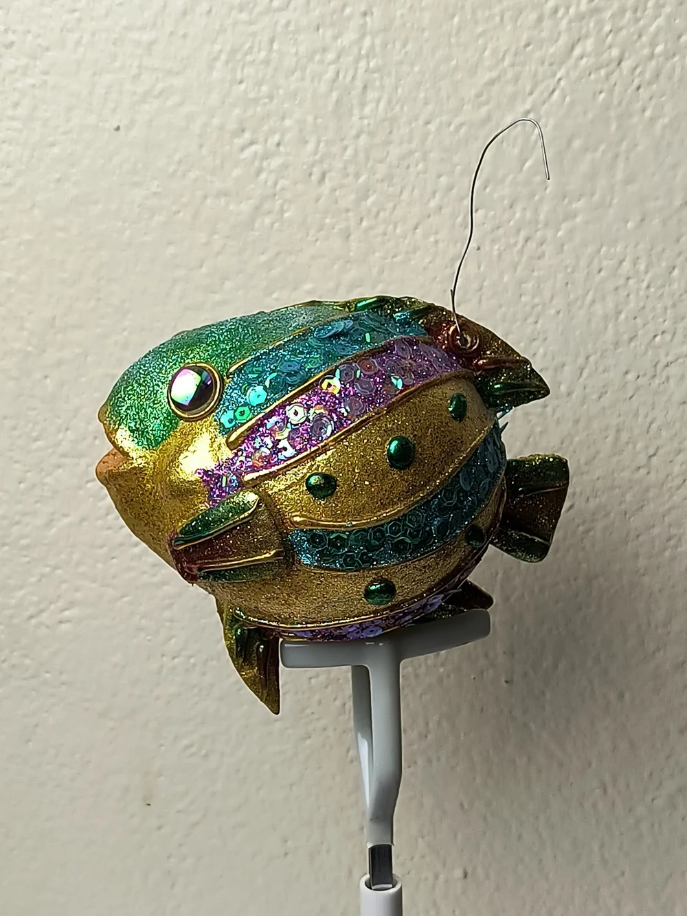Decorative Glitter Fish Christmas Tree Ornament - Gold Green Purple